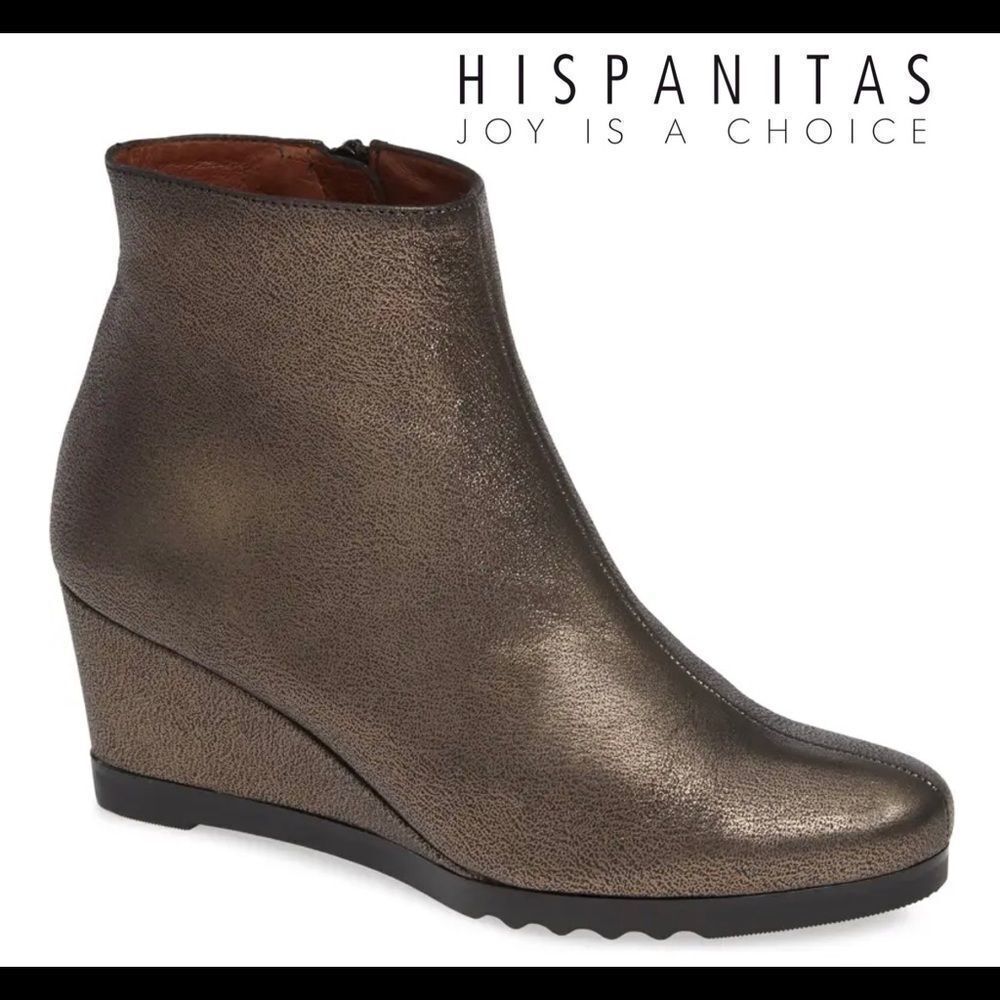 Hispanitas metallic gray chrome Aiden Wedge Bootie Sz 41